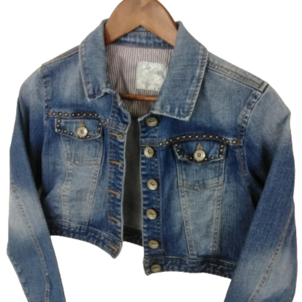 Justice Big Girls Size 14 Love Yourself Blue Jean Denim Jacket Button Front Coat
